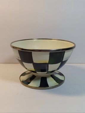 Mackenzie Childs Courtly Check Footed Ice Cream Bowl Dish Enamel
